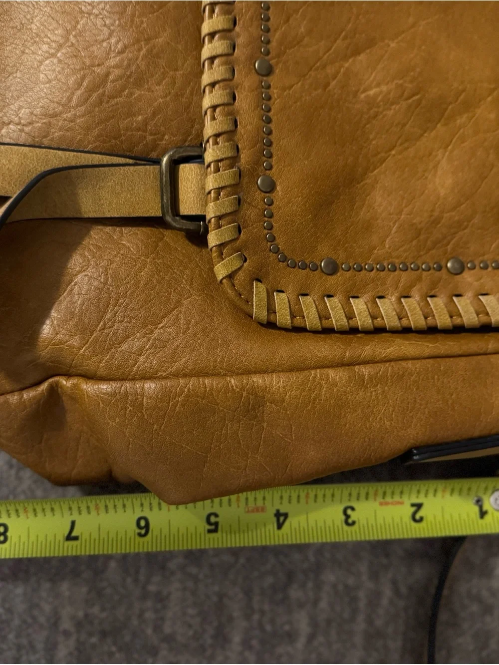 Women's Tan Crossbody Messenger Bag with Whipstitch Flap